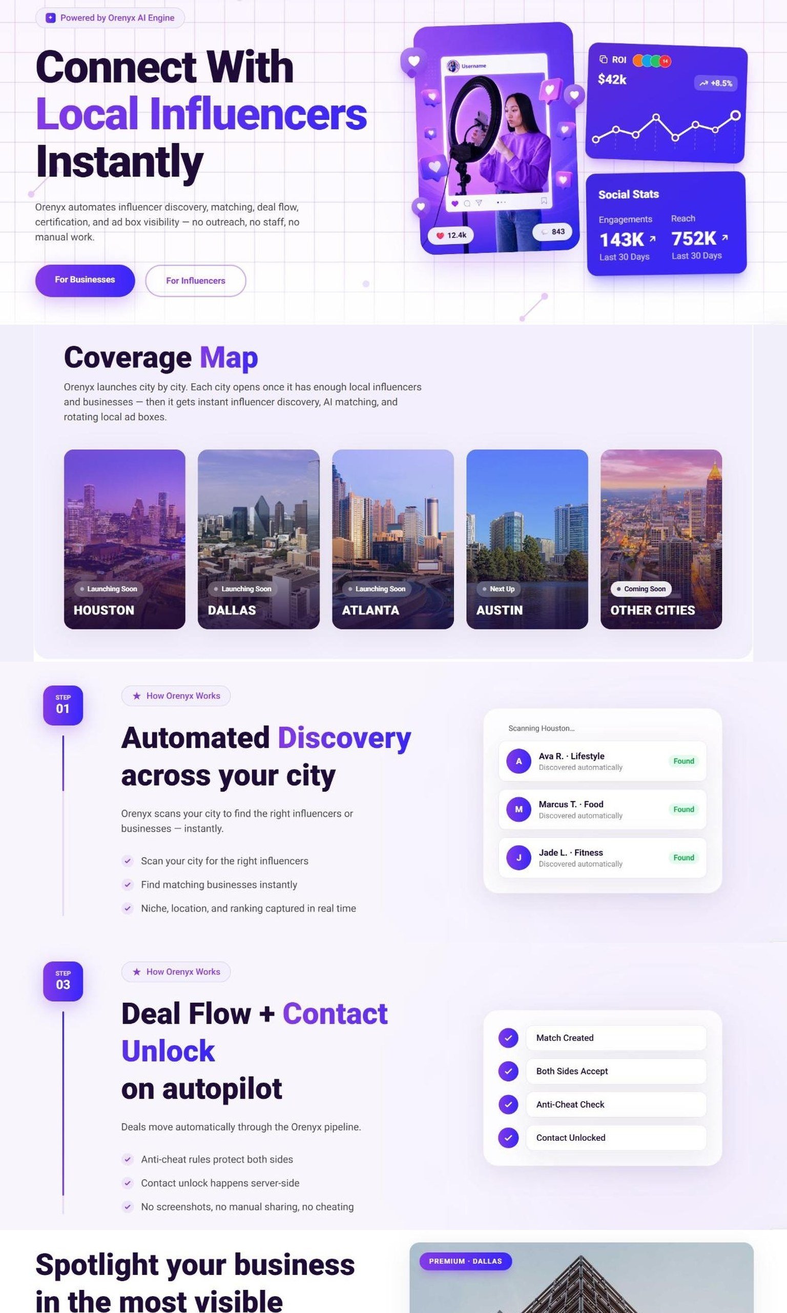 Orenyx Influencer Connect website design
